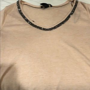 Peachy pink tshirt with sparkle beading at neck